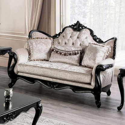 Furniture of America Acapulco Traditional Fabric Solid with Wood Black-Off-White Loveseat Model FM65001ES-LV