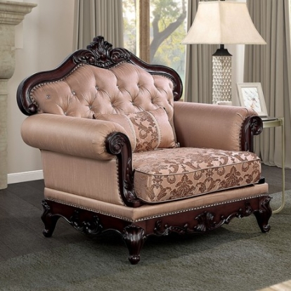 Furniture Of America Veracruz Traditional Fabric, Solid Wood, Others Dark Cherry/Light Brown Chair | FM65002BR-CH