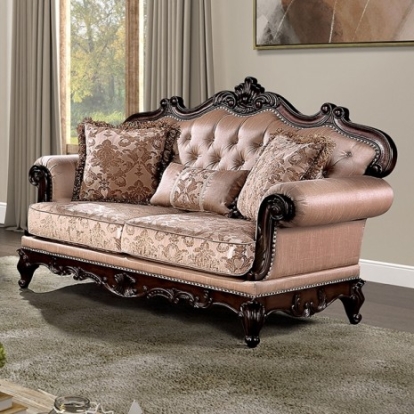 Furniture Of America Veracruz Traditional Fabric, Solid Wood, Others Dark Cherry/Light Brown Loveseat | FM65002BR-LV