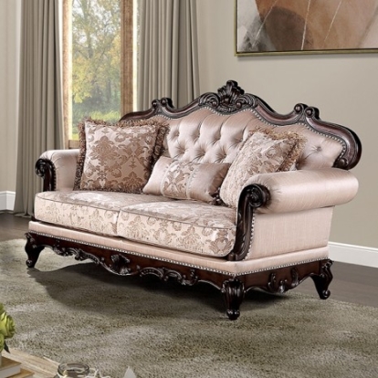 Furniture of America Veracruz Traditional Fabric Solid with Wood Dark Cherry-Light Brown Loveseat Model FM65002BR-LV