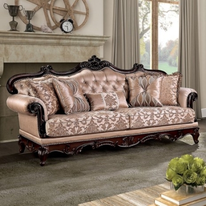 Furniture Of America Veracruz Traditional Fabric, Solid Wood, Others Dark Cherry/Light Brown Sofa | FM65002BR-SF