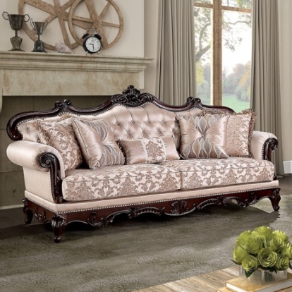 Furniture of America Veracruz Traditional Fabric Solid with Wood Dark Cherry-Light Brown Sofa Model FM65002BR-SF