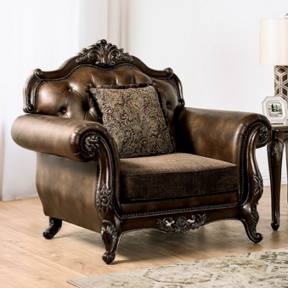 Furniture of America Ensenada Traditional Fabric Leatherette Solid with Wood Dark Cherry-Brown Chair Model FM65003BR-CH
