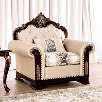 Furniture of America Yucatan Traditional Fabric Solid with Wood Dark Cherry-Beige Chair Model FM65004BG-CH-PK