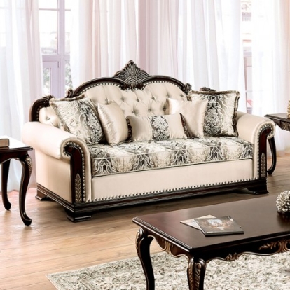 Furniture of America Yucatan Traditional Fabric Solid with Wood Dark Cherry-Beige Sofa Model FM65004BG-SF-PK