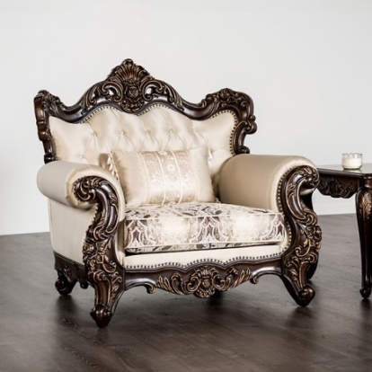 Furniture Of America Palencia Traditional Fabric, Solid Wood, Others Dark Cherry/Beige Chair | FM65005BG-CH