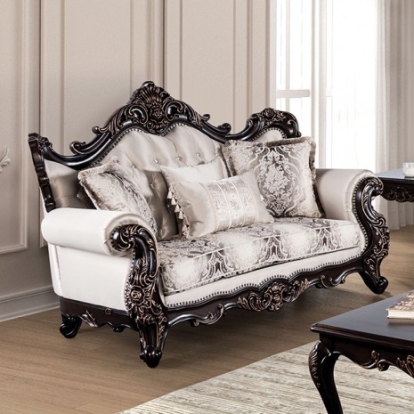 Furniture Of America Palencia Traditional Fabric, Solid Wood, Others Dark Cherry/Beige Loveseat | FM65005BG-LV