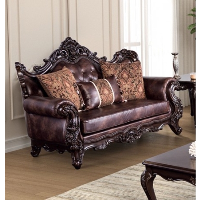 Furniture of America Palencia Traditional Leatherette Solid with Wood Dark Cherry-Brown Loveseat Model FM65005BR-LV