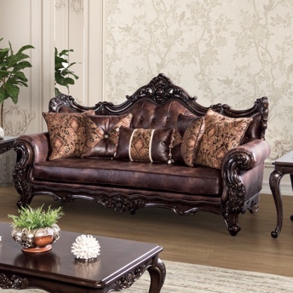Furniture of America Palencia Traditional Leatherette Solid with Wood Dark Cherry-Brown Sofa Model FM65005BR-SF