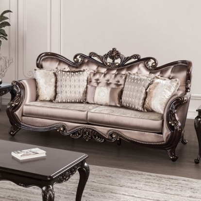 Furniture Of America Albacete Traditional Velvet, Solid Wood, Others Dark Cherry/Brown Sofa | FM65006BR-SF
