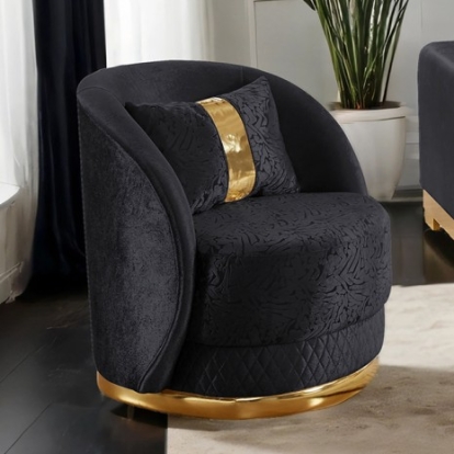 Furniture Of America Valdosta Glam Fabric, Plastic, Stainless Steel, Solid Wood, Others Black/Gold Chair | FM67001BK-CH