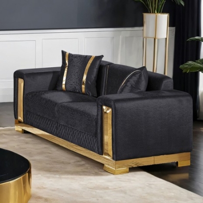 Furniture Of America Valdosta Glam Fabric, Plastic, Stainless Steel, Solid Wood, Others Black/Gold Loveseat | FM67001BK-LV