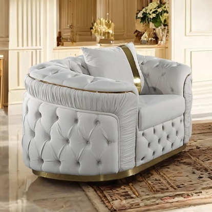 Furniture Of America Adelpha Glam Fabric, Stainless Steel, Solid Wood, Others Beige/Gold Chair | FM67002BG-CH