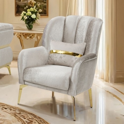Furniture Of America Charlevoix Glam Fabric, Metal, Stainless Steel, Solid Wood, Others Beige/Gold Chair | FM67003BG-CH