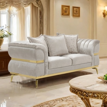 Furniture Of America Charlevoix Glam Fabric, Metal, Stainless Steel, Solid Wood, Others Beige/Gold Loveseat | FM67003BG-LV