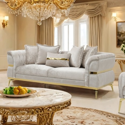 Furniture Of America Charlevoix Glam Fabric, Metal, Stainless Steel, Solid Wood, Others Beige/Gold Sofa | FM67003BG-SF