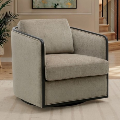 Furniture Of America Benilde Contemporary Chenille, Foam, Solid Wood Taupe Swivel Chair | FM67004TP-SW
