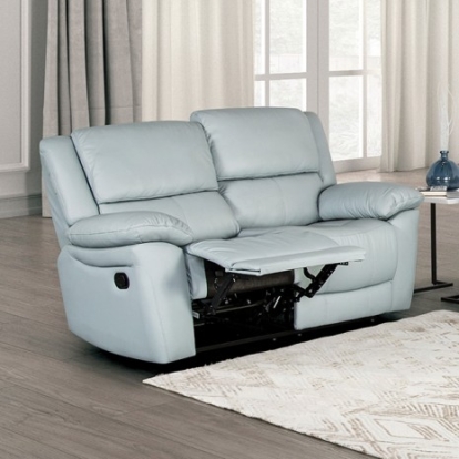 Furniture of America Glarus Transitional Leather Match Metal Powder Blue Loveseat Manual Recliner Model FM69003BL-LV-M
