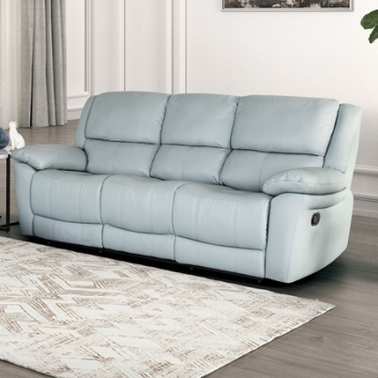 Furniture of America Glarus Transitional Leather Match Metal Powder Blue Sofa Manual Recliner Model FM69003BL-SF-M
