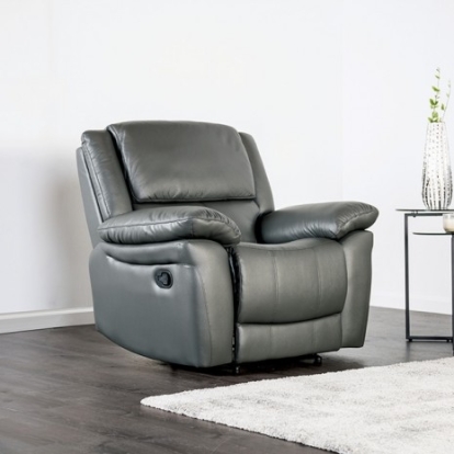 Furniture of America Glarus Transitional Leather Match Metal Dark Gray Recliner Chair Model FM69003DG-CH-M