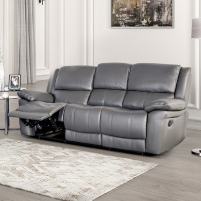Furniture of America Glarus Transitional Leather Match Metal Dark Gray Sofa Manual Recliner Model FM69003DG-SF-M