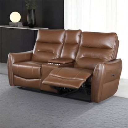 Furniture of America Terentius Contemporary Engineered with Wood High Density Foam Leather Match Pocket Coil Spring Sinuous Spring And Webbing Suspension Tropical Hardwood Tropical Hardwood Caramel Brown Power Loveseat Model FM69006BR-LV-PM