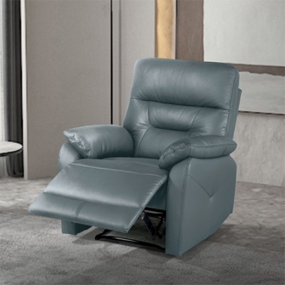 Furniture of America Micaelis Transitional Engineered with Wood Fabric Foam Leather Match Metal Solid with Wood Slate Blue Manual Recline Chair Model FM69007BL-CH-M