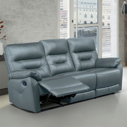 Furniture of America Micaelis Transitional Engineered with Wood Fabric Foam Leather Match Metal Solid with Wood Slate Blue Manual Recline Sofa Model FM69007BL-SF-M