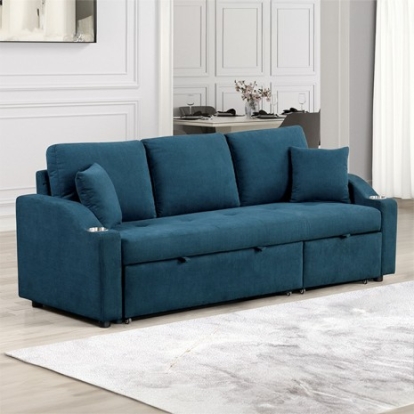Furniture of America Royden Contemporary Engineered with Wood Fabric Foam Metal Blue Sleeper Sofa Model FM6963BL-PK