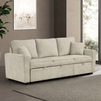 Furniture of America Kendal Contemporary Engineered with Wood Fabric Foam Metal Beige Sleeper Sofa Sectional Model FM6965BG-SF-PK