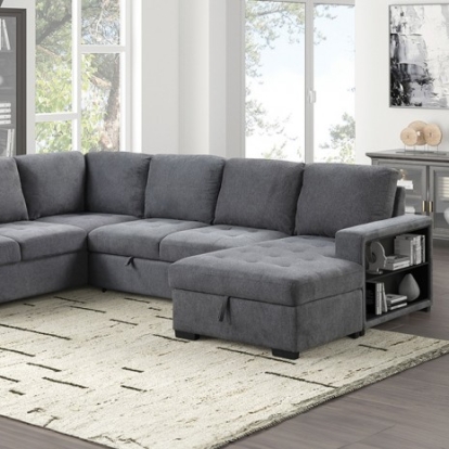 Furniture of America Stockwell Contemporary Engineered with Wood Fabric Foam Metal Dark Gray Sleeper Sofa Sectional Model FM6966DG-SECT