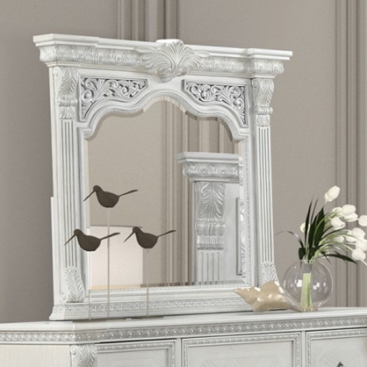 Furniture of America Promenade Traditional Engineered with Wood Oak Veneer Pinewood Wire Brushed White Mirror Model FM70001WH-M
