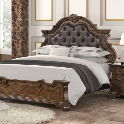 Furniture of America Leovanni Traditional Asian Hardwood Engineered with Wood Oak Veneer Dark Brown Bed Model FM70003DB-F-Queen Bed