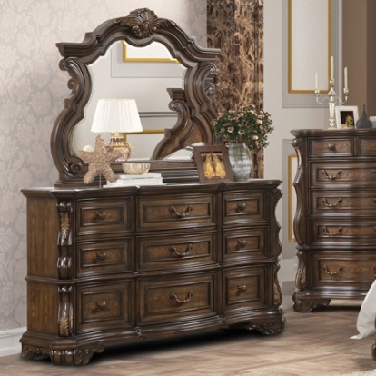 Furniture of America Leovanni Traditional Asian Hardwood Engineered with Wood Oak Veneer Dark Brown Dresser Model FM70003DB-D