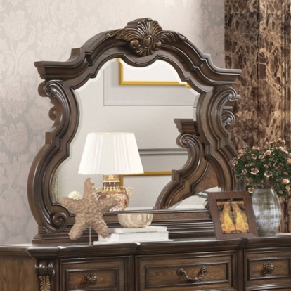 Furniture of America Leovanni Traditional Asian Hardwood Engineered with Wood Oak Veneer Dark Brown Mirror Model FM70003DB-M