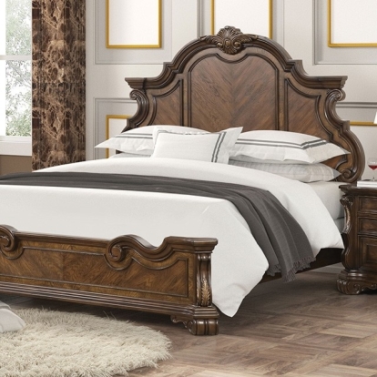Furniture of America Leovanni Traditional Asian Hardwood Engineered with Wood Oak Veneer Dark Brown Bed Model FM70003DB-W-Queen Bed