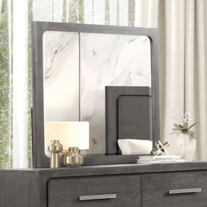 Furniture of America Crowthorne Contemporary Engineered with Wood Metal Solid Rubberwood White Oak Veneer Warm Gray Mirror Model FM70100GY-M