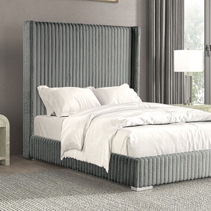 Furniture of America Cadwell Contemporary Engineered with Wood Fabric with Wood Gray Bed Model FM7120GY