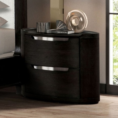 Furniture of America Osterley Modern Contemporary Elm Veneer Engineered with Wood Solid Poplar Stainless Steel Black Nightstand Model FM71500BK-N
