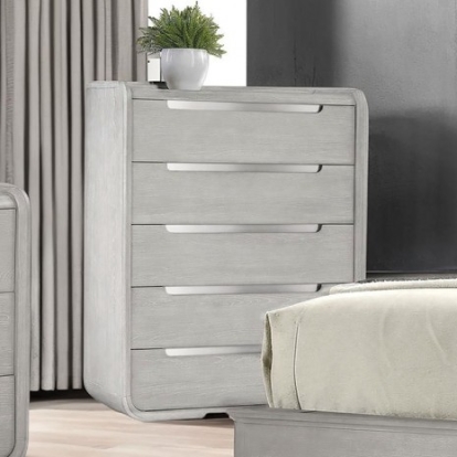 Furniture Of America Osterley Modern Contemporary Elm Veneer, Engineered Wood, Fabric, Solid Poplar, Stainless Steel Light Gray Chest | FM71500LG-C