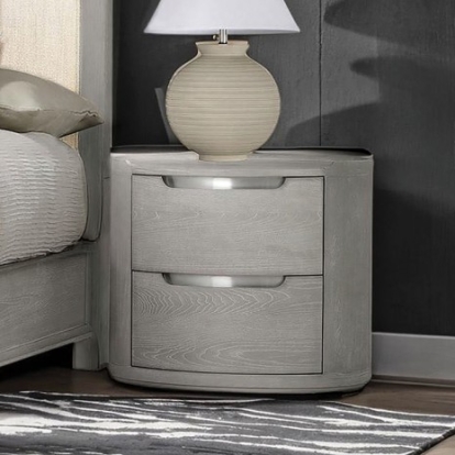Furniture Of America Osterley Modern Contemporary Elm Veneer, Engineered Wood, Fabric, Solid Poplar, Stainless Steel Light Gray Nightstand | FM71500LG-N