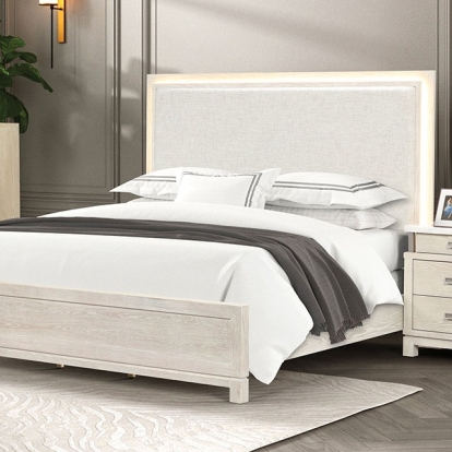 Furniture of America Lafayette Transitional Engineered with Wood Fabric Metal Oak Veneer Solid Rubberwood Weathered Gray Bed Model FM71501GY