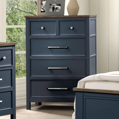 Furniture of America Pinetop Modern Farmhouse Birch Veneer Engineered with Wood Metal Pinewood Blue-Dark Brown Chest Model FM7171BL-C