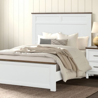 Furniture of America Pinetop Modern Farmhouse Birch Veneer Engineered with Wood Metal Pinewood White-Dark Brown Bed Model FM7171WH