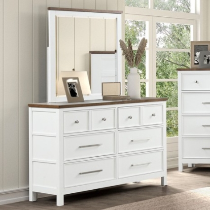 Furniture of America Pinetop Modern Farmhouse Birch Veneer Engineered with Wood Metal Pinewood White-Dark Brown Dresser Model FM7171WH-D
