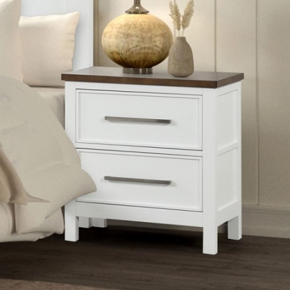 Furniture Of America Pinetop Modern Farmhouse Birch Veneer, Engineered Wood, Metal, Pinewood White/Dark Brown Nightstand | FM7171WH-N