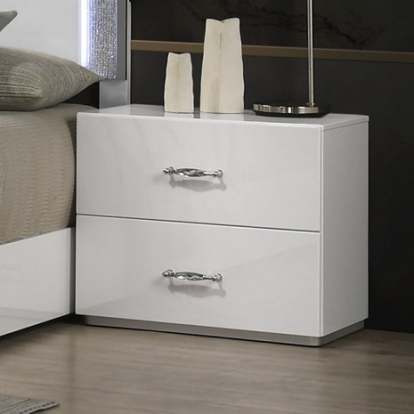 Furniture Of America Stoholm Contemporary Engineered Wood, Rhinestone, Rubberwood White Nightstand | FM72000WH-N