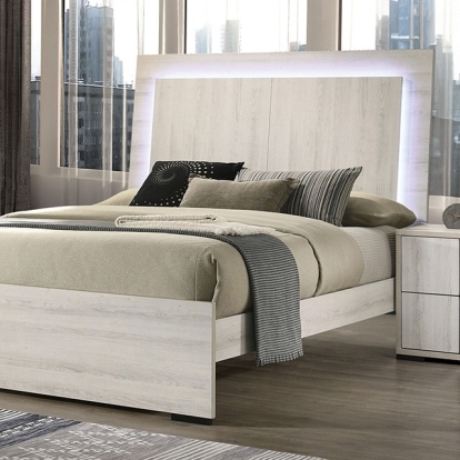Furniture of America Horten Contemporary Melamine Paper Veneer White Wash Bed Model FM7200WH-Queen Bed