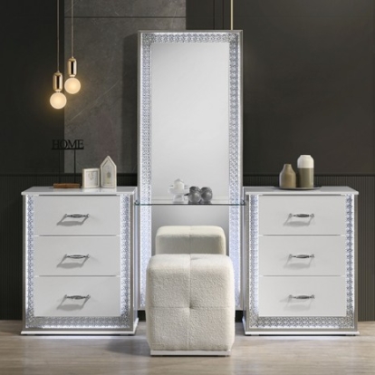 Furniture Of America Hazeline Glam Engineered Wood, Fabric, Foam, Glass, Laminate, Others White Vanity Set W/ Stool | FM72010WH-V-SET
