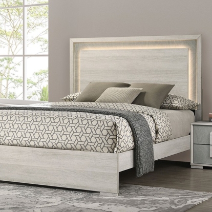 Furniture of America Lincolt Contemporary Melamine Paper Veneer White Wash-Stone Gray Bed Model FM7201WH-Queen Bed